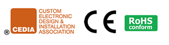 CEDIA, CE  and RoHS Logos