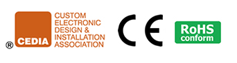 CEDIA, CE and RoHS Logos