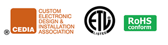 CEDIA, ETL Listed and RoHS Logos